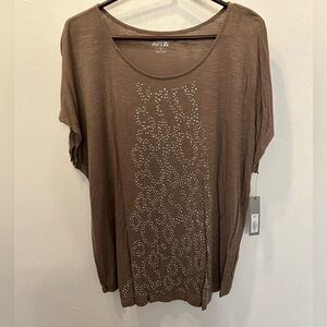 NWT Apt. 9 women’s embellished cap sleeve T-shirt Brown size 1X